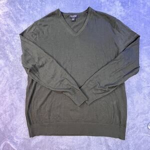 Banana Republic Sweater Mens XL Olive Green 100% Merino Wool V Neck Pullover